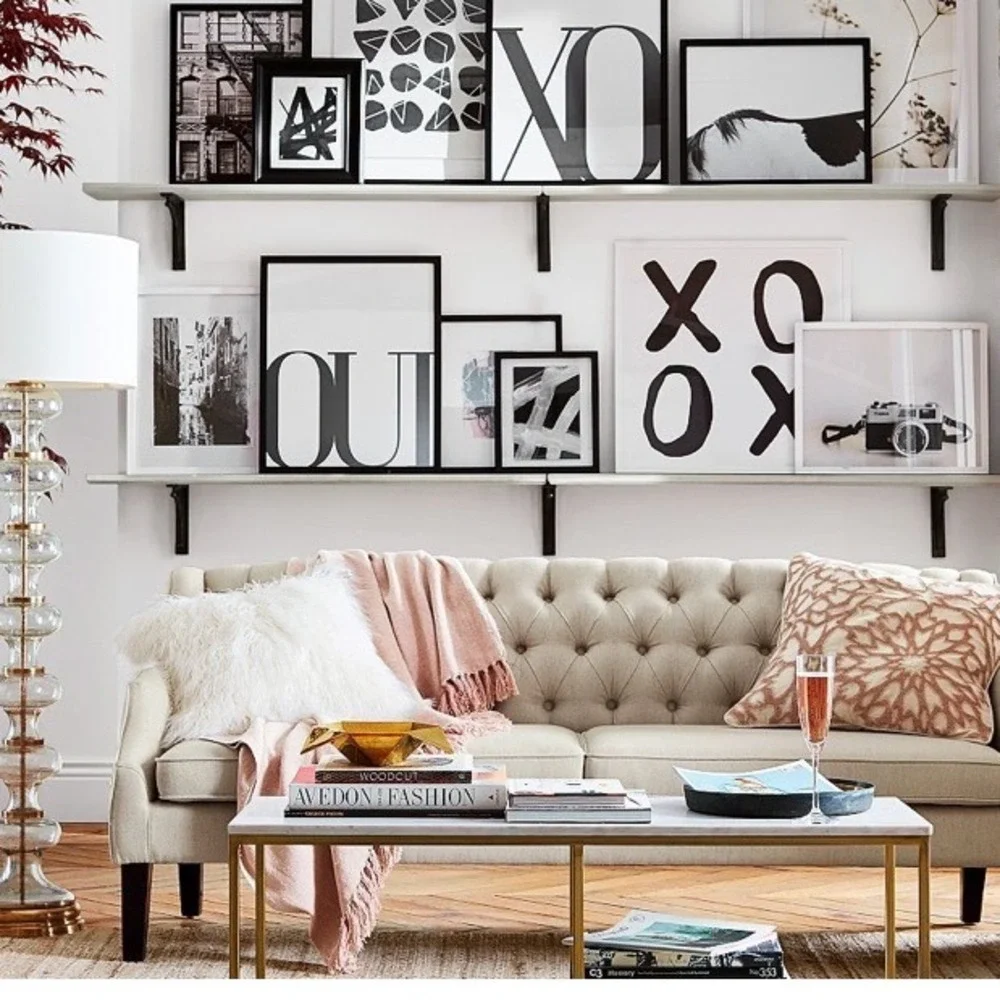 Pottery Barn Teen XOXO Framed Art Set of 2 Gold Frame Black White Wall Decor